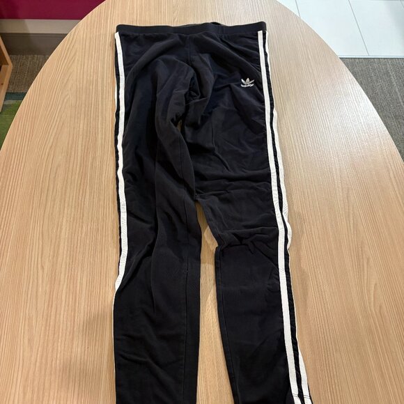 Adidas Leggings Women's Medium Black with White Stripes Cotton Spandex Blend - Picture 1 of 3